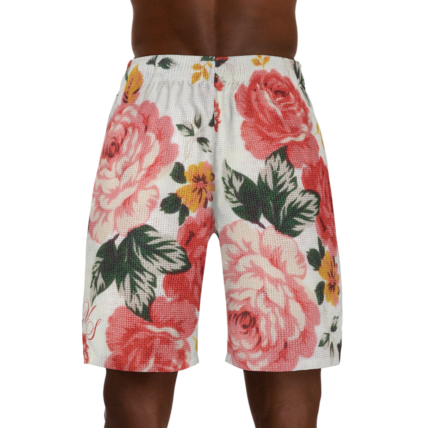 mystic rosarium mens jogger shorts on back