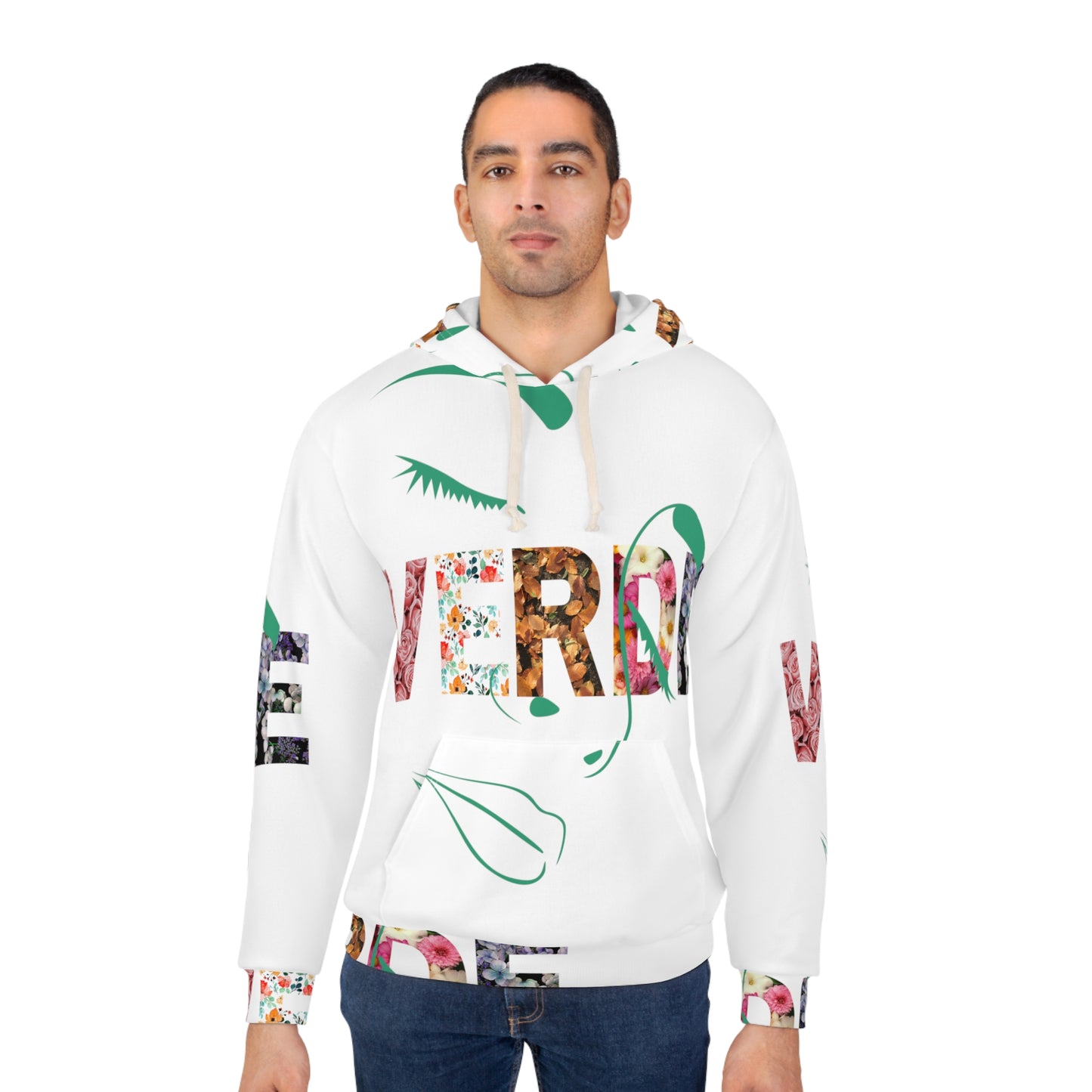 v signature in bloom hoodie front on