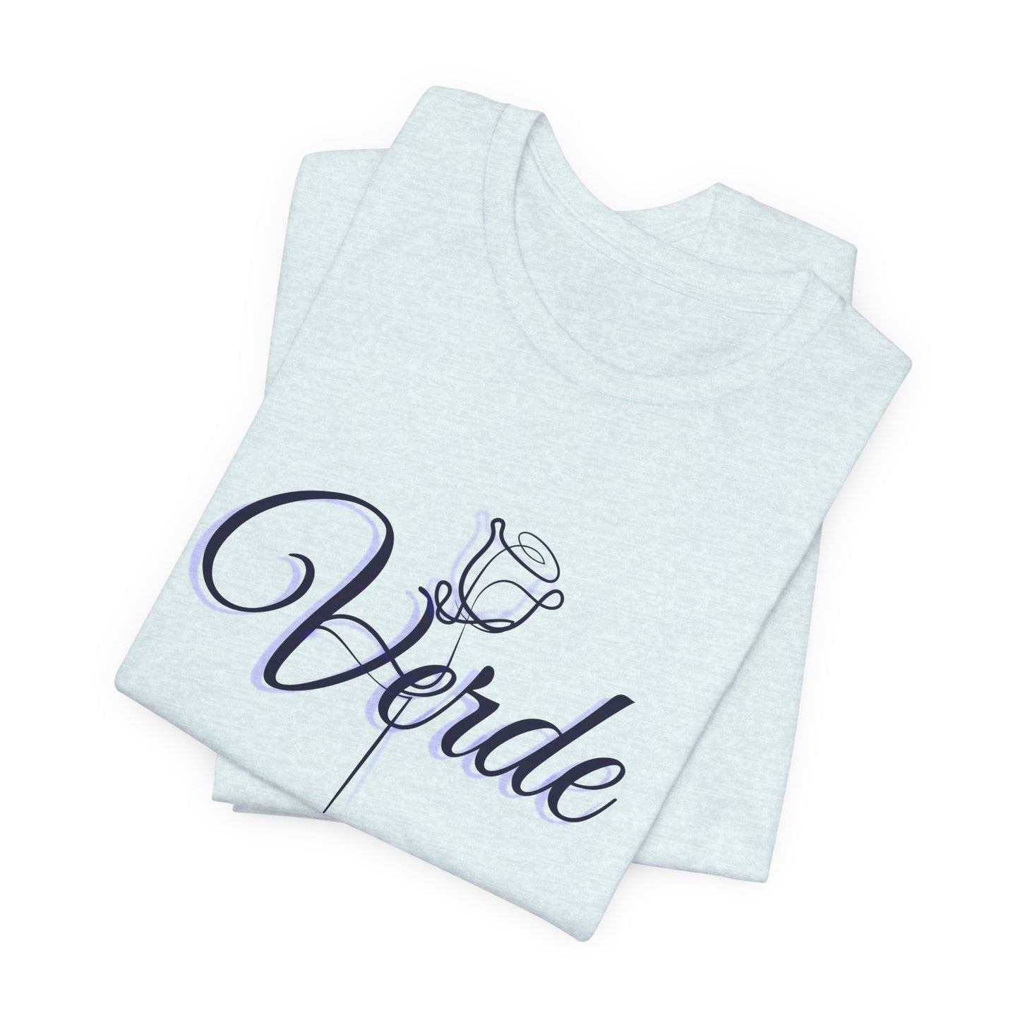verde signature rose tshirt heather ice blue front folded