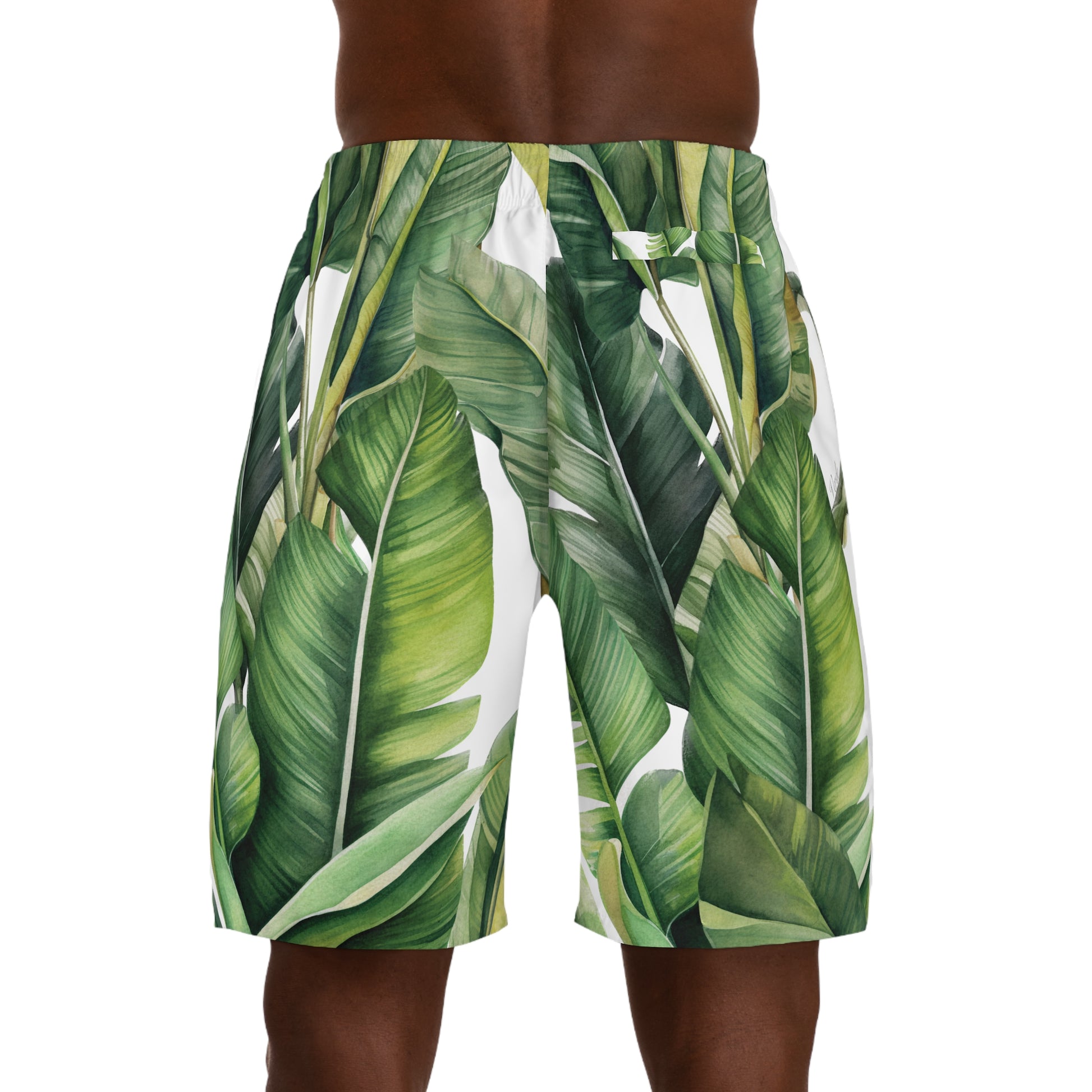 banana print mens jogger shorts on back