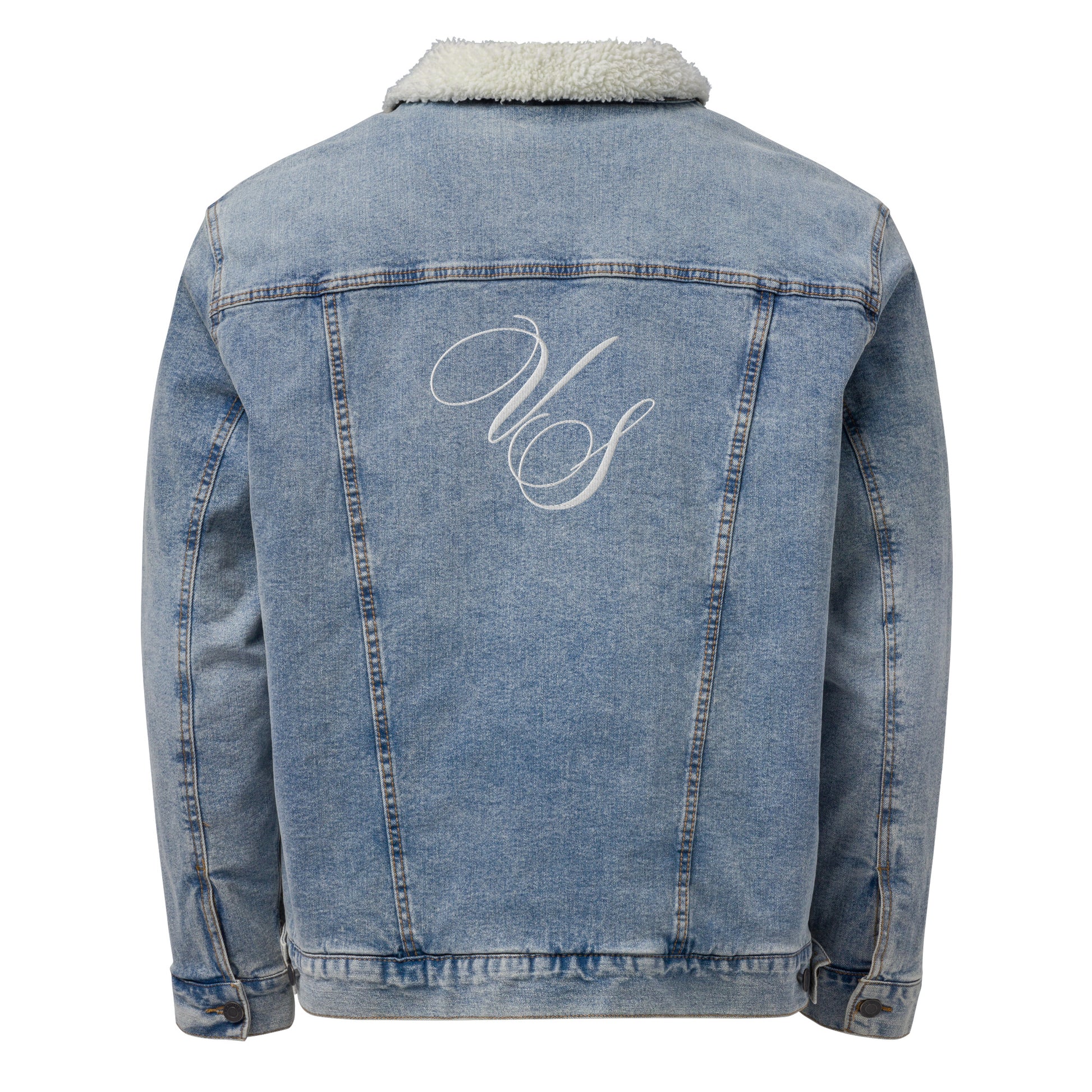 v signature denim sherpa jacket back