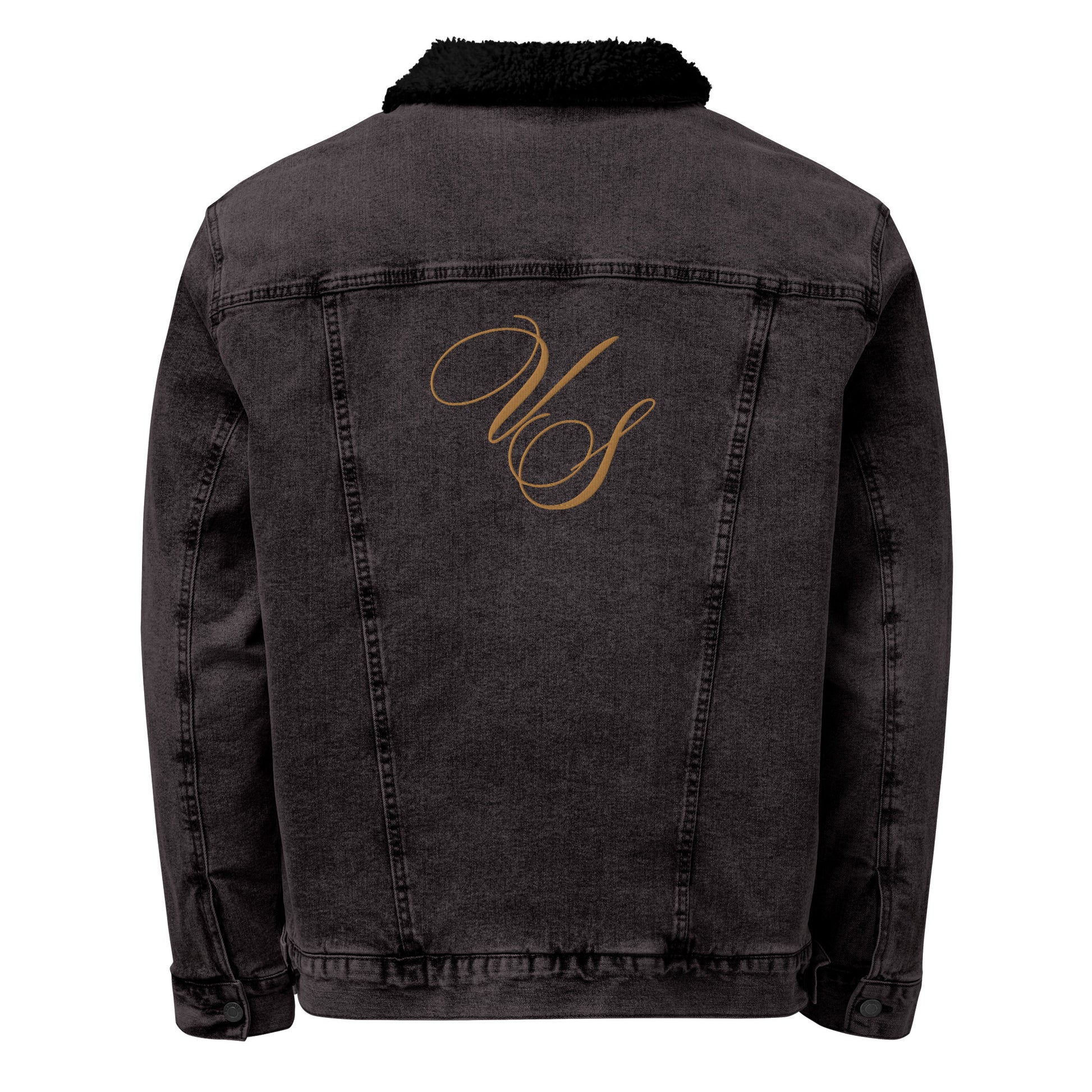 v signature denim sherpa jacket black back