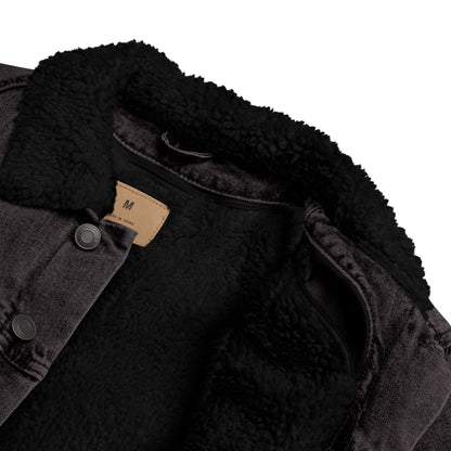 v signature denim sherpa jacket black close inside