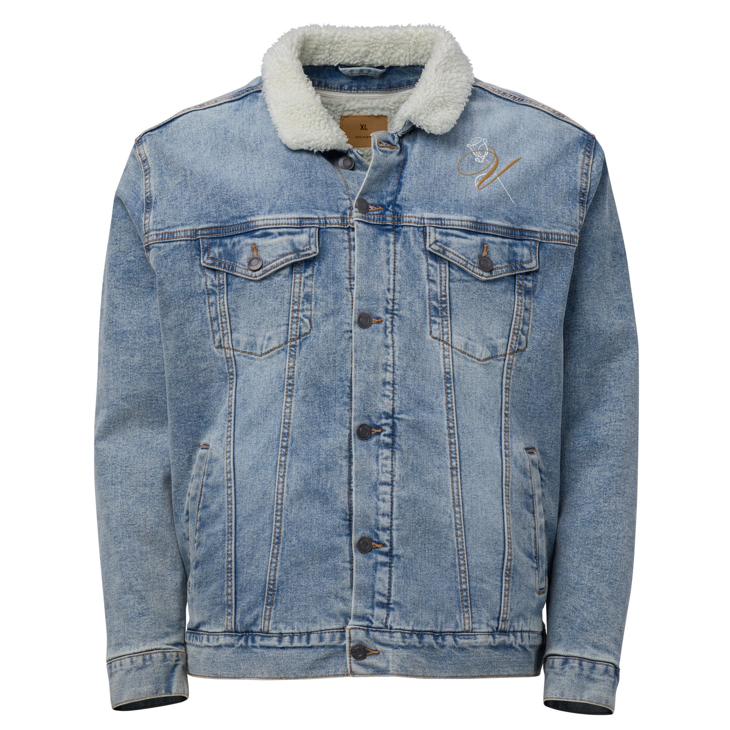 v signature denim sherpa jacket front