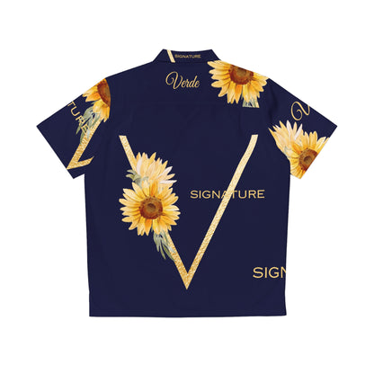v signature golden sunflower hawaiian shirt back