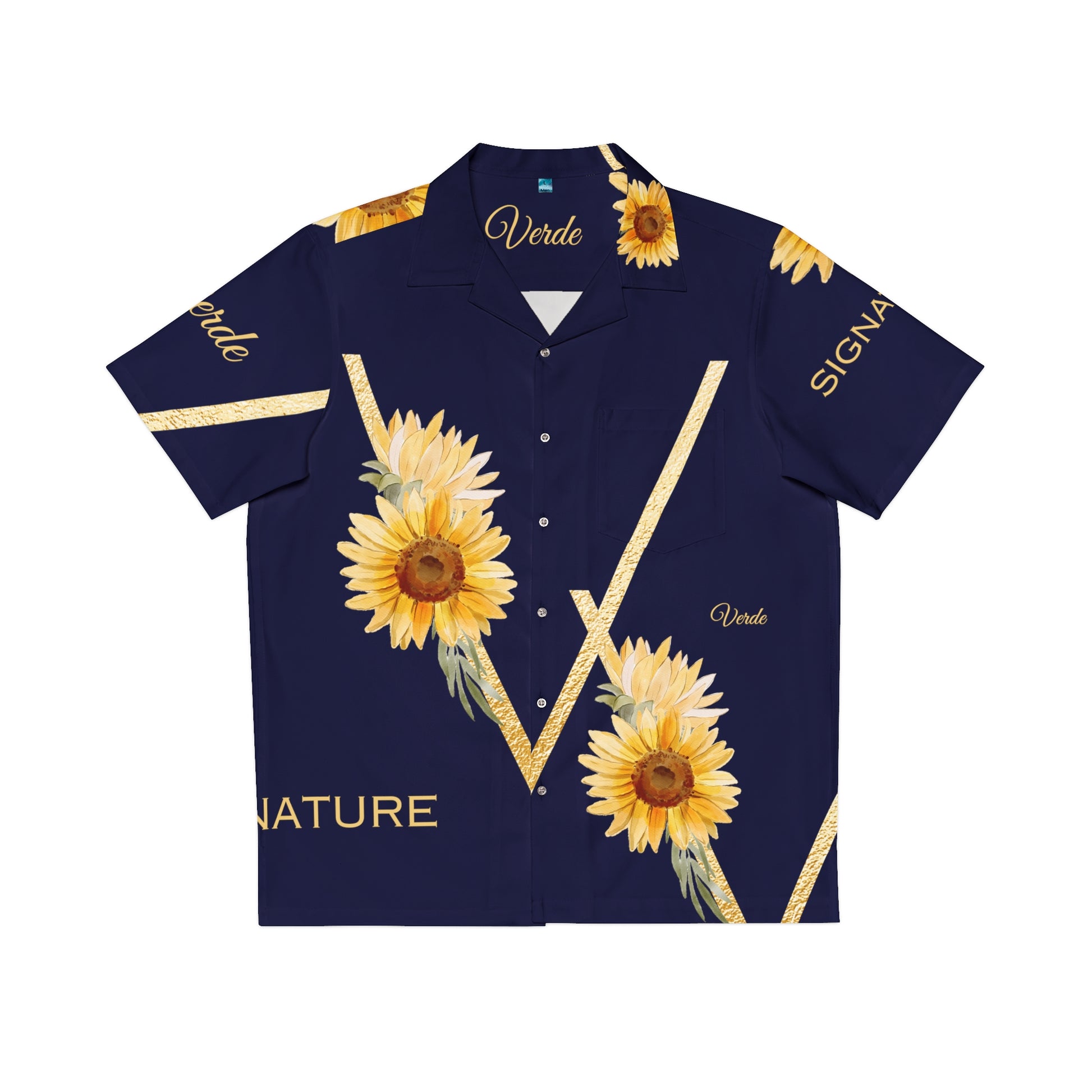 v signature golden sunflower hawaiian shirt front white