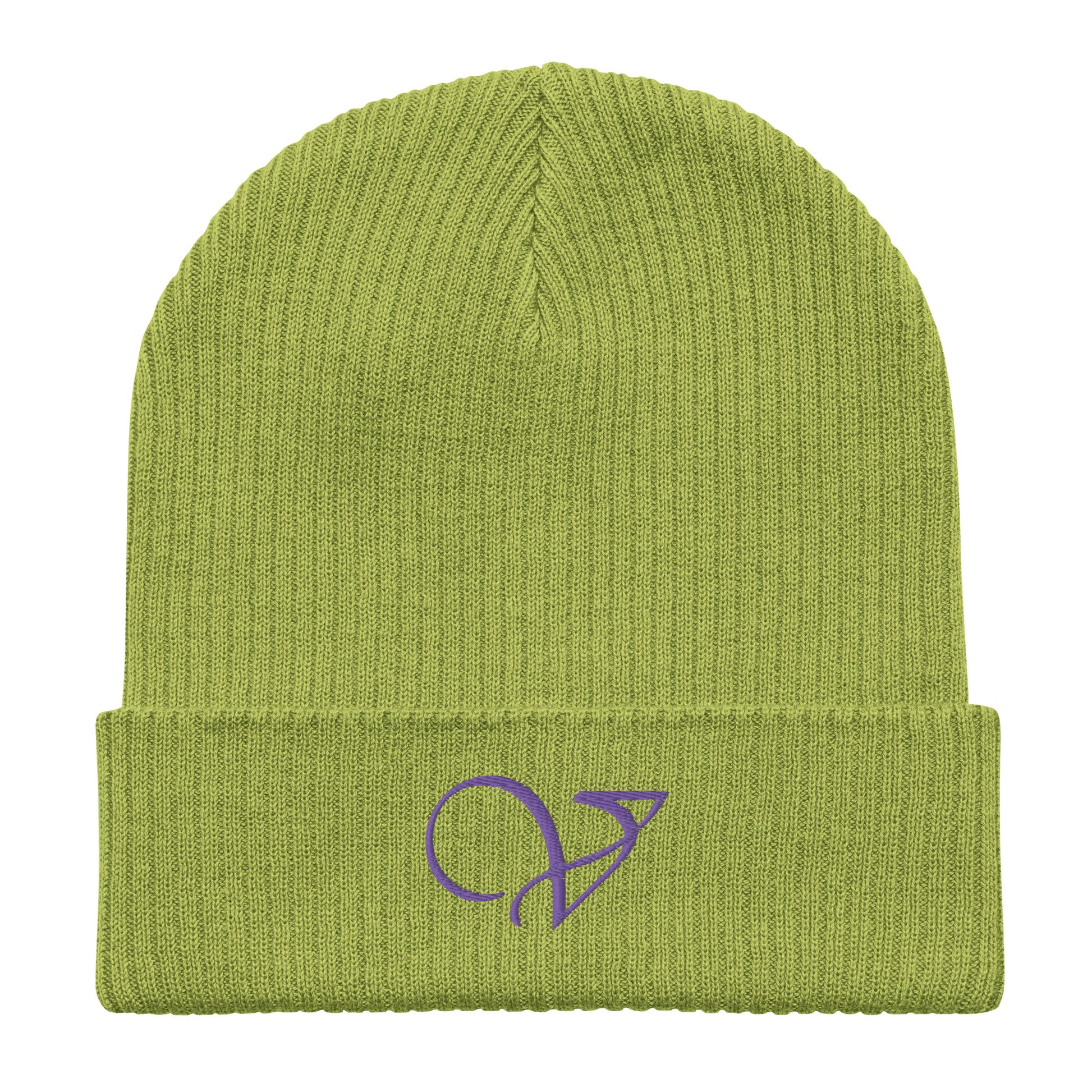 v signature leaf green organic ribbed beanie front 2