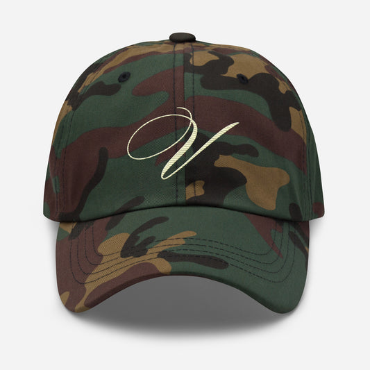 verde signature embroidered dad hat green camo front 2