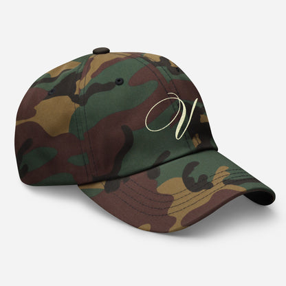 verde signature embroidered dad hat green camo right front