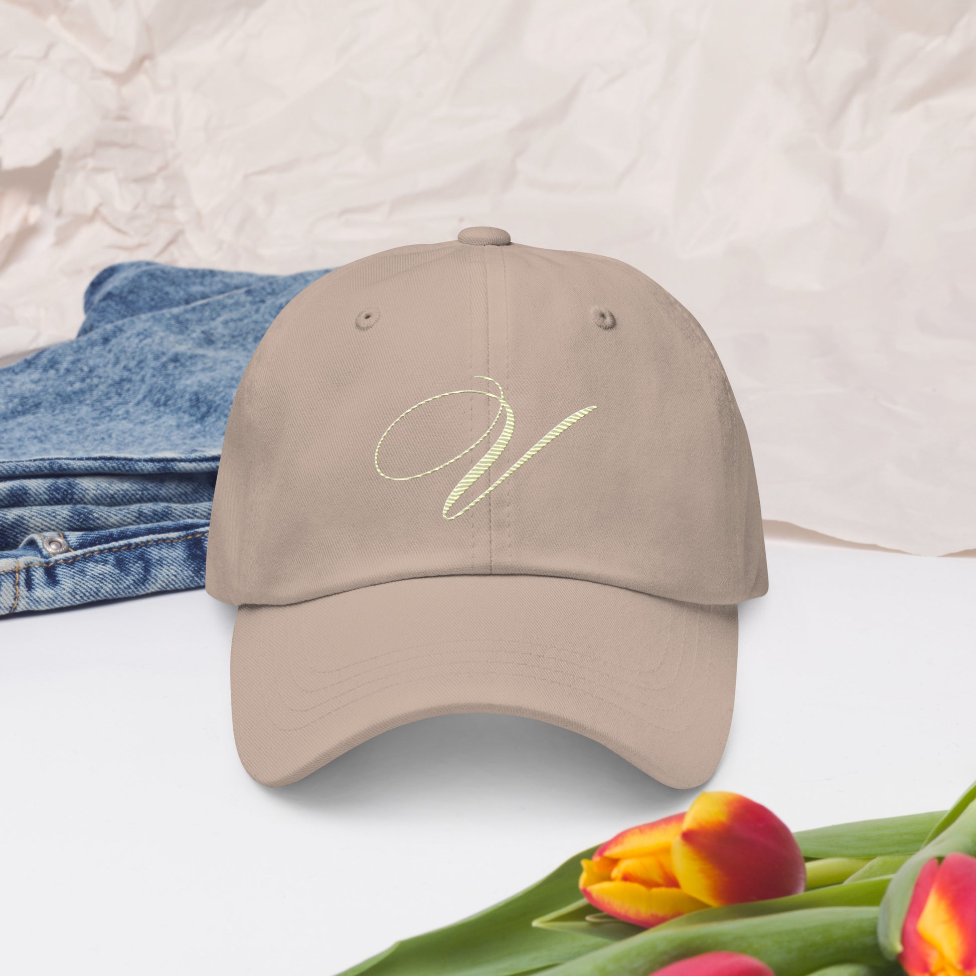 verde signature embroidered dad hat stone front